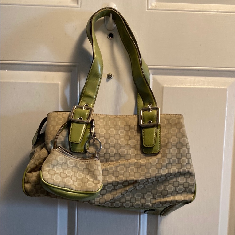 Stylish Green and Beige Women's Handbag Nine West with accessory